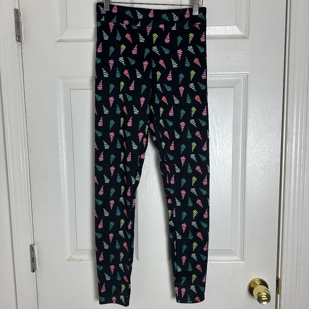 ! Serra Black Pink Green Holiday Christmas Tree Print Leggings Women Size S